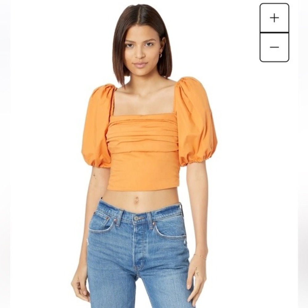 Abercrombie & Fitch Puff Sleeve Square Neck Top Medium Orange Pleated Smocked